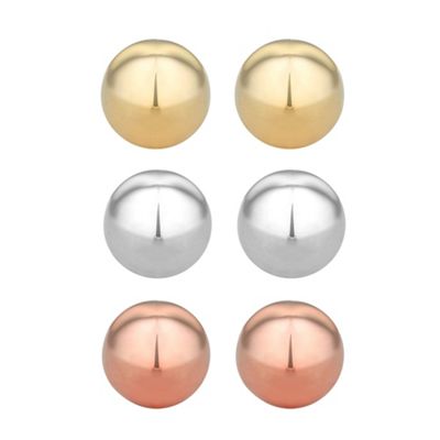 Set of three mixed metal ball stud earrings